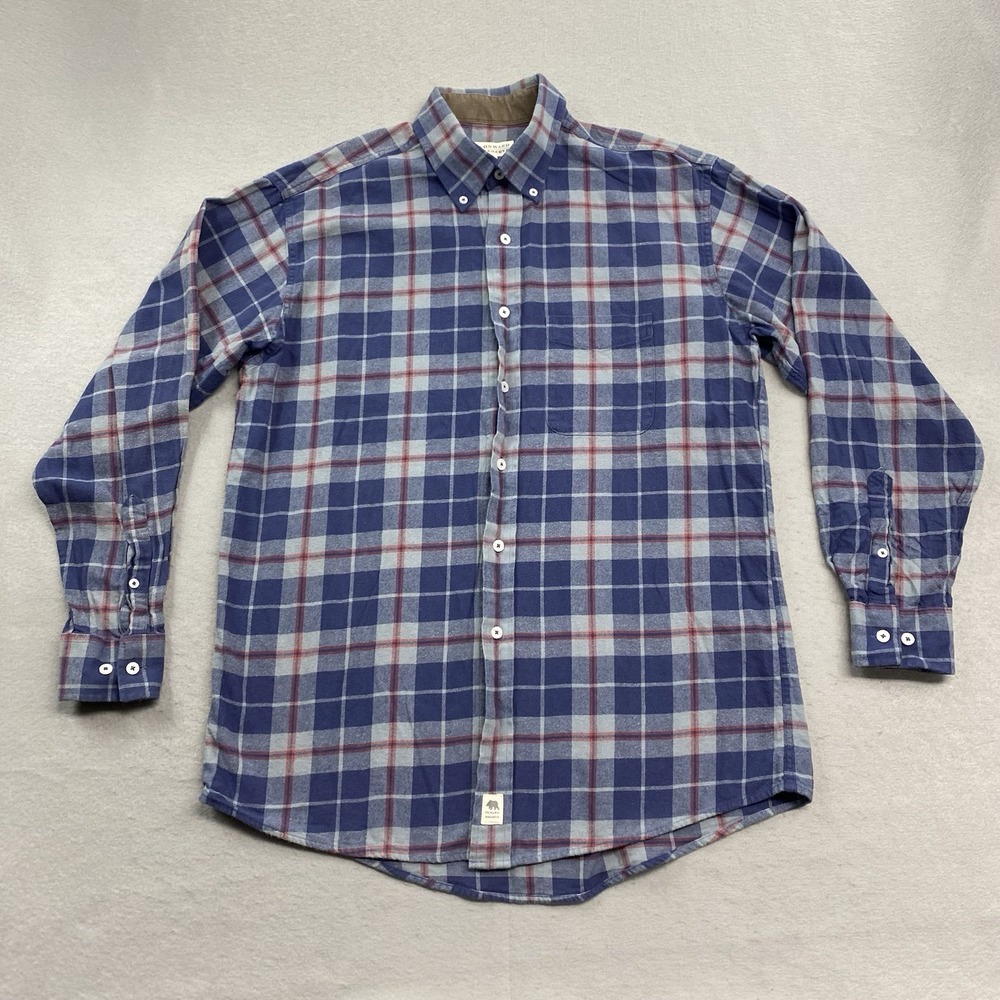 Onward Reserve Shirt Mens Medium Blue Button Down Plaid Flannel Long Sleeve